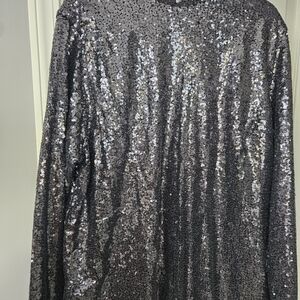 Silver Sequin Long Sleeve Top
